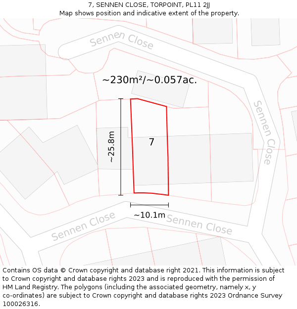 7, SENNEN CLOSE, TORPOINT, PL11 2JJ: Plot and title map