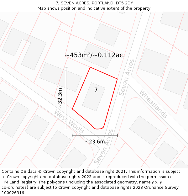 7, SEVEN ACRES, PORTLAND, DT5 2DY: Plot and title map