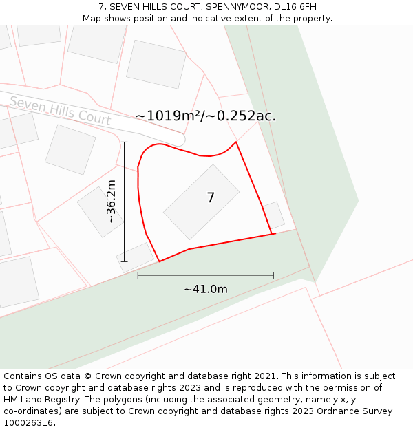 7, SEVEN HILLS COURT, SPENNYMOOR, DL16 6FH: Plot and title map