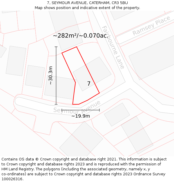 7, SEYMOUR AVENUE, CATERHAM, CR3 5BU: Plot and title map