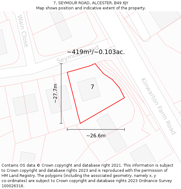 7, SEYMOUR ROAD, ALCESTER, B49 6JY: Plot and title map