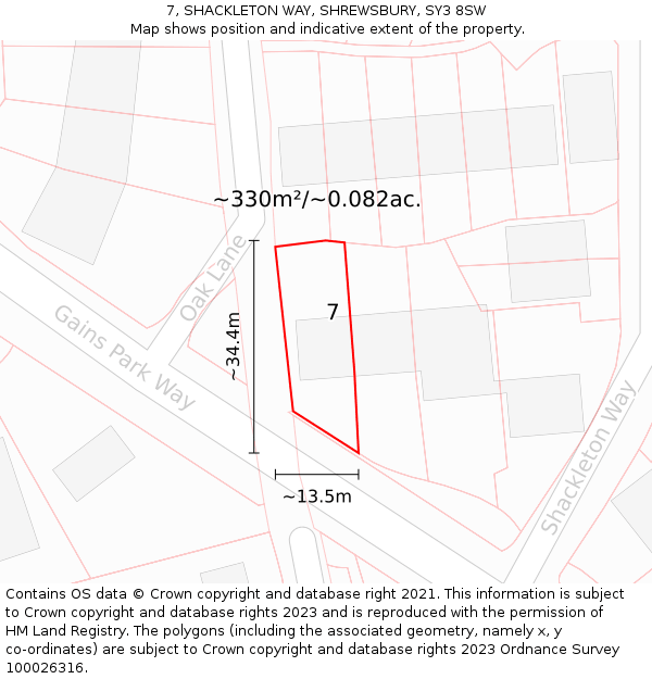 7, SHACKLETON WAY, SHREWSBURY, SY3 8SW: Plot and title map