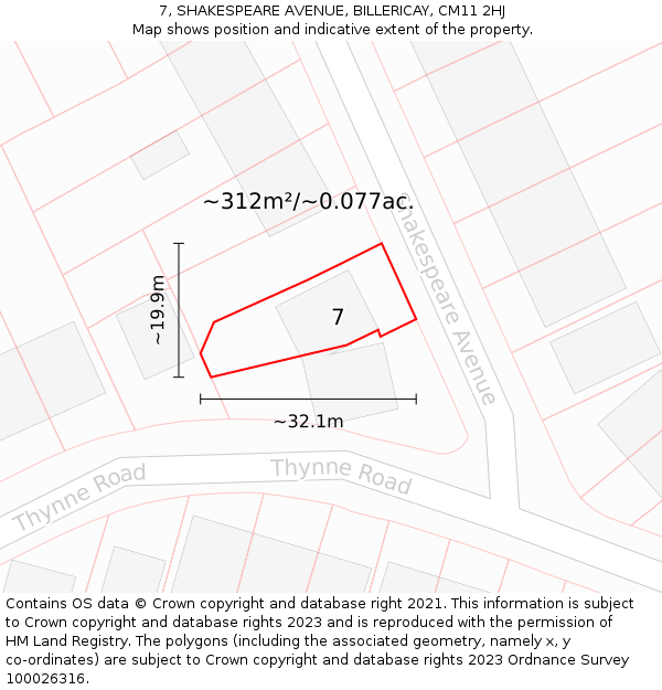7, SHAKESPEARE AVENUE, BILLERICAY, CM11 2HJ: Plot and title map