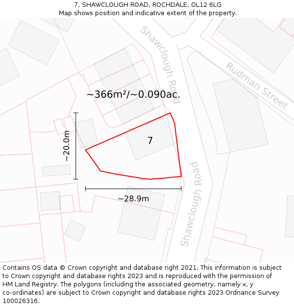 7, SHAWCLOUGH ROAD, ROCHDALE, OL12 6LG: Plot and title map