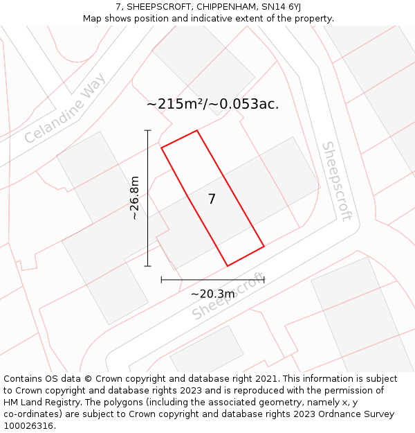 7, SHEEPSCROFT, CHIPPENHAM, SN14 6YJ: Plot and title map