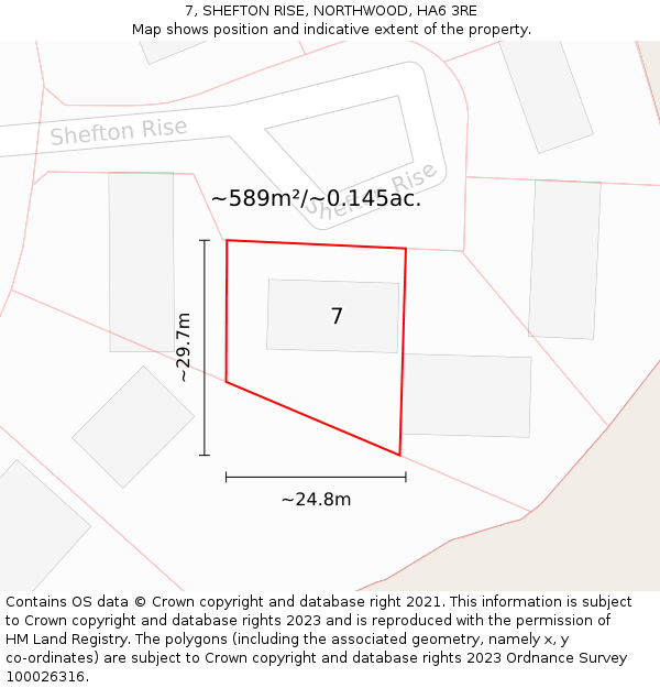 7, SHEFTON RISE, NORTHWOOD, HA6 3RE: Plot and title map