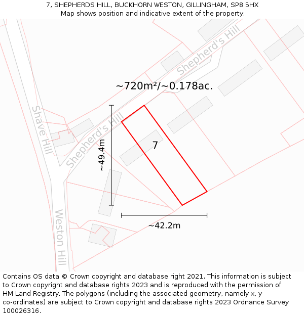 7, SHEPHERDS HILL, BUCKHORN WESTON, GILLINGHAM, SP8 5HX: Plot and title map