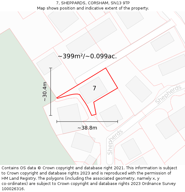 7, SHEPPARDS, CORSHAM, SN13 9TP: Plot and title map