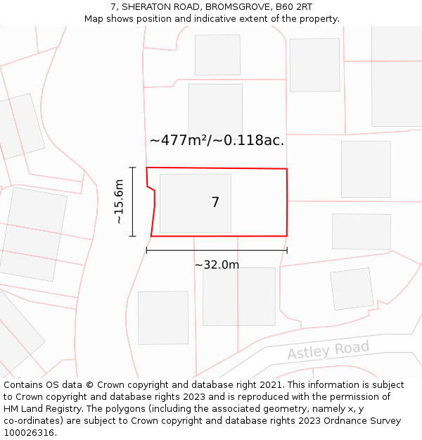 7, SHERATON ROAD, BROMSGROVE, B60 2RT: Plot and title map