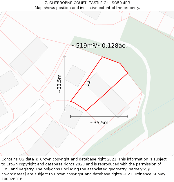 7, SHERBORNE COURT, EASTLEIGH, SO50 4PB: Plot and title map