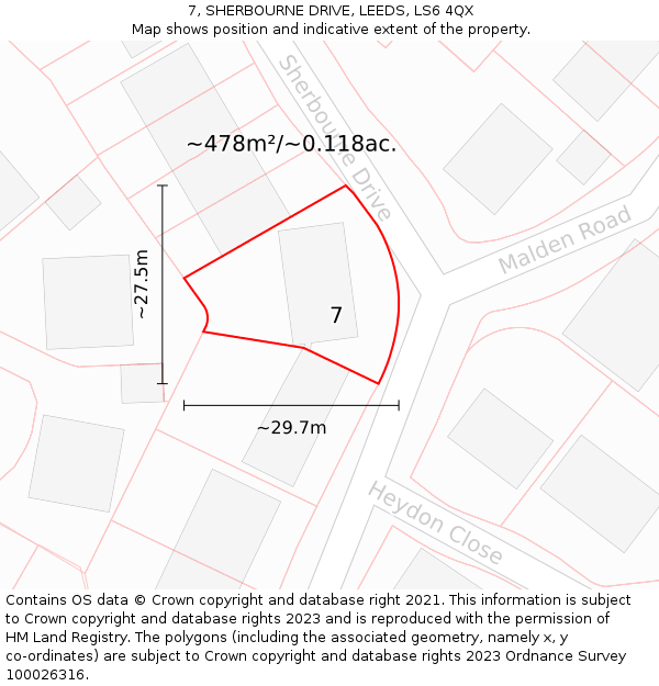 7, SHERBOURNE DRIVE, LEEDS, LS6 4QX: Plot and title map