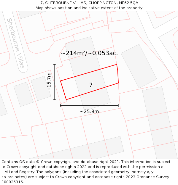 7, SHERBOURNE VILLAS, CHOPPINGTON, NE62 5QA: Plot and title map