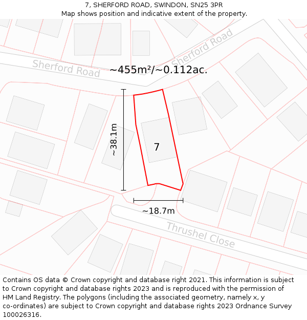 7, SHERFORD ROAD, SWINDON, SN25 3PR: Plot and title map