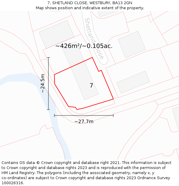 7, SHETLAND CLOSE, WESTBURY, BA13 2GN: Plot and title map