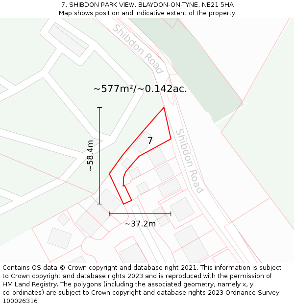 7, SHIBDON PARK VIEW, BLAYDON-ON-TYNE, NE21 5HA: Plot and title map