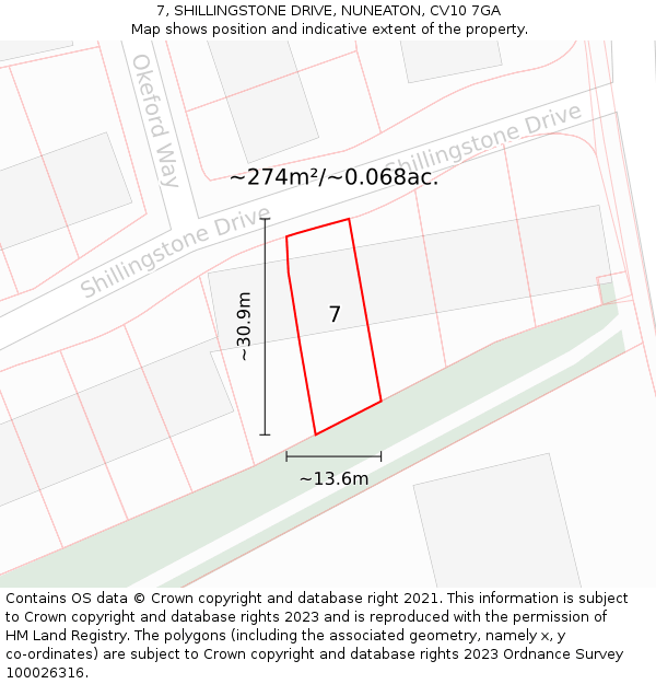 7, SHILLINGSTONE DRIVE, NUNEATON, CV10 7GA: Plot and title map