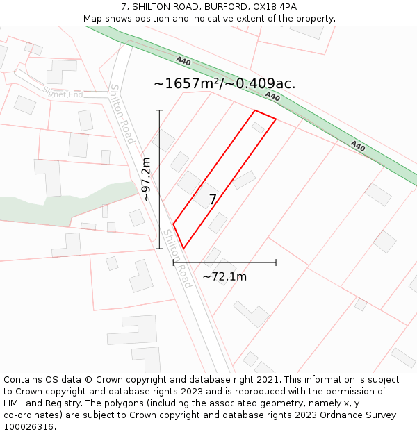 7, SHILTON ROAD, BURFORD, OX18 4PA: Plot and title map