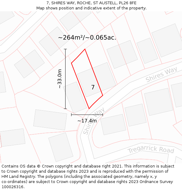 7, SHIRES WAY, ROCHE, ST AUSTELL, PL26 8FE: Plot and title map