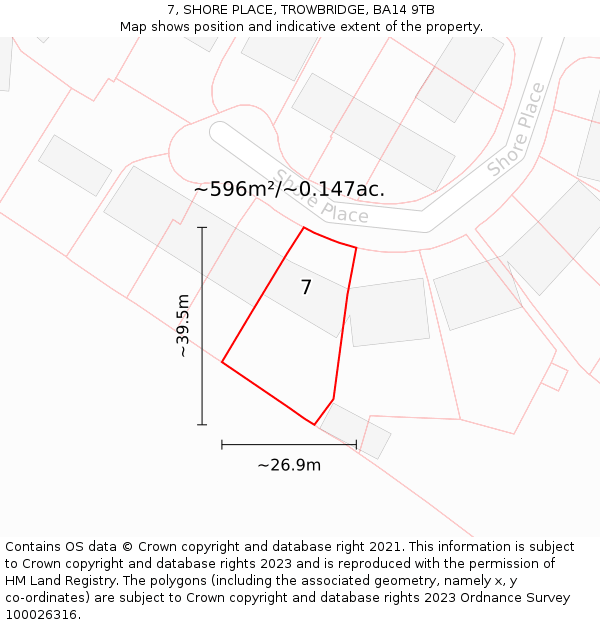 7, SHORE PLACE, TROWBRIDGE, BA14 9TB: Plot and title map