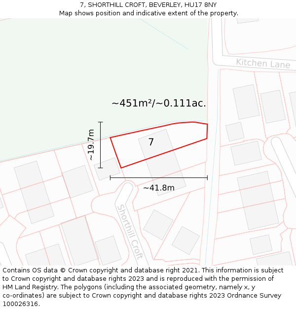 7, SHORTHILL CROFT, BEVERLEY, HU17 8NY: Plot and title map