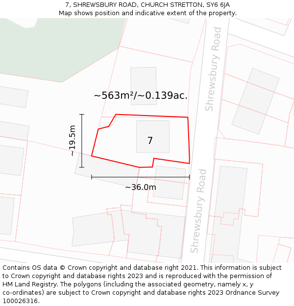 7, SHREWSBURY ROAD, CHURCH STRETTON, SY6 6JA: Plot and title map