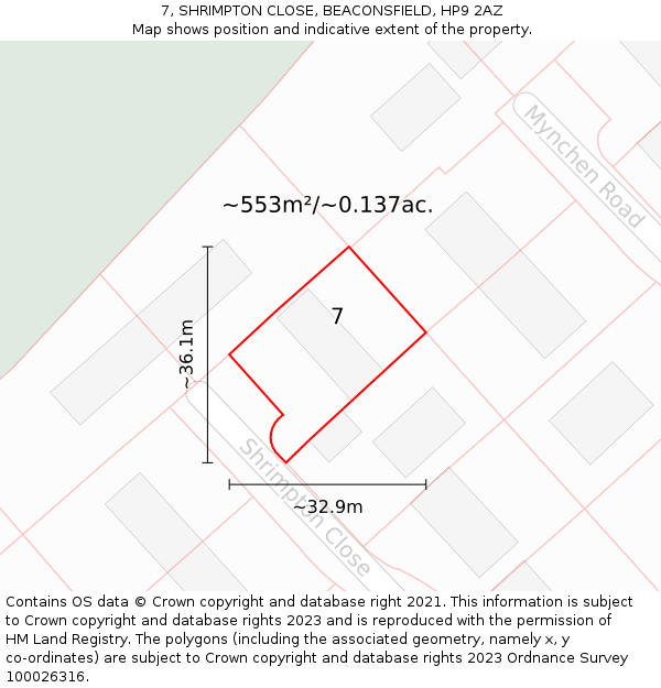 7, SHRIMPTON CLOSE, BEACONSFIELD, HP9 2AZ: Plot and title map