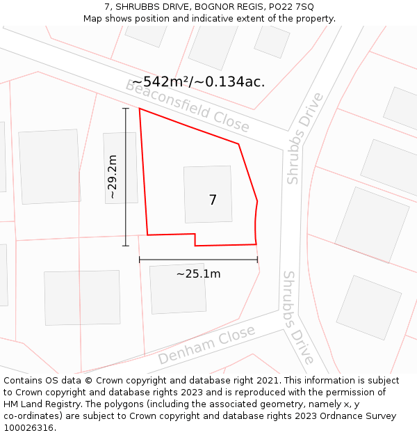 7, SHRUBBS DRIVE, BOGNOR REGIS, PO22 7SQ: Plot and title map