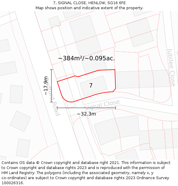 7, SIGNAL CLOSE, HENLOW, SG16 6FE: Plot and title map