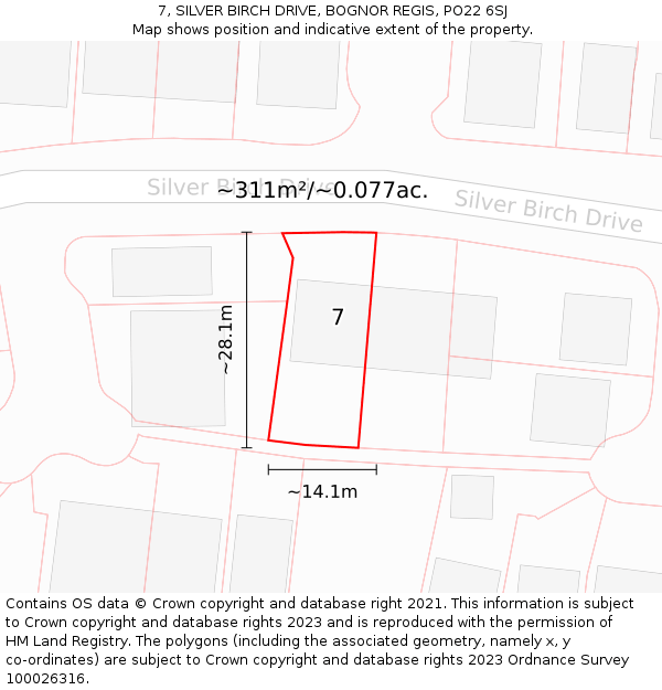 7, SILVER BIRCH DRIVE, BOGNOR REGIS, PO22 6SJ: Plot and title map