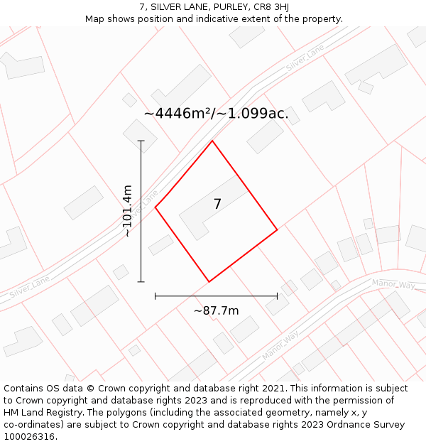 7, SILVER LANE, PURLEY, CR8 3HJ: Plot and title map