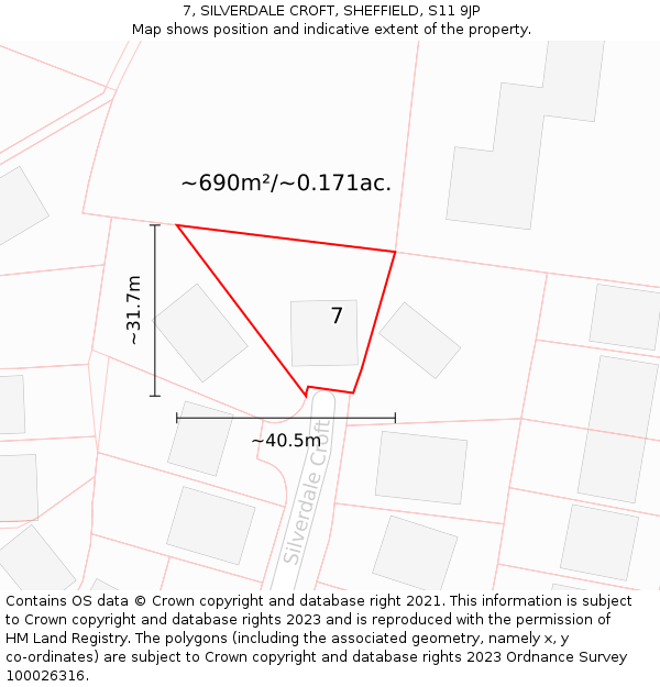 7, SILVERDALE CROFT, SHEFFIELD, S11 9JP: Plot and title map