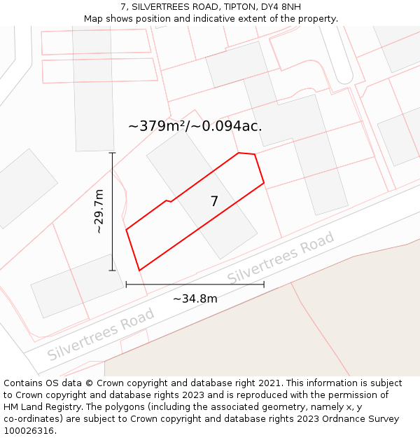 7, SILVERTREES ROAD, TIPTON, DY4 8NH: Plot and title map