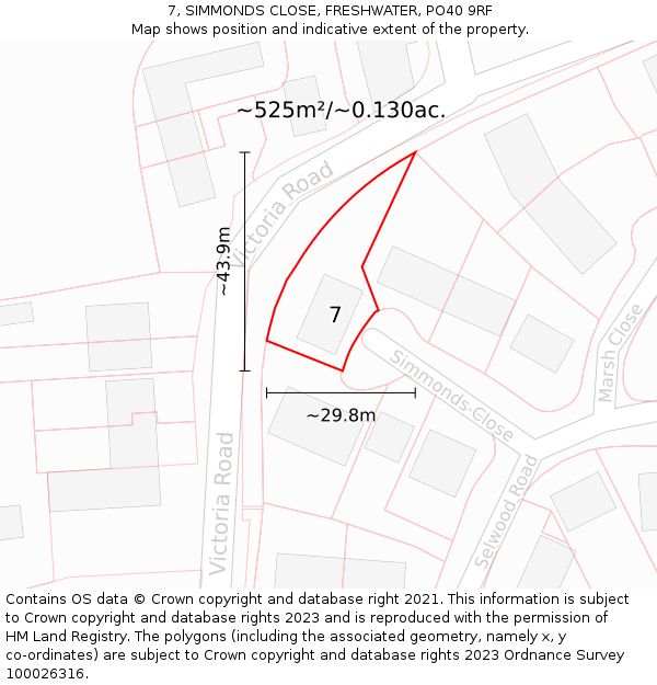 7, SIMMONDS CLOSE, FRESHWATER, PO40 9RF: Plot and title map