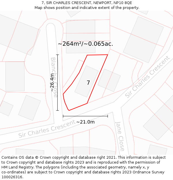 7, SIR CHARLES CRESCENT, NEWPORT, NP10 8QE: Plot and title map