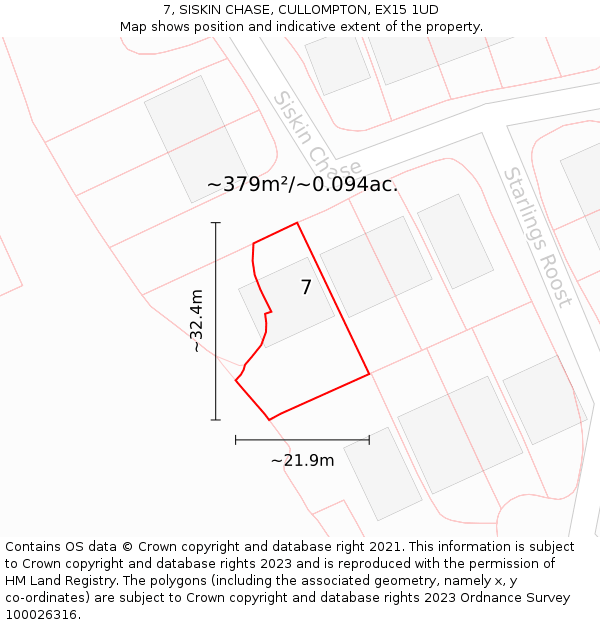 7, SISKIN CHASE, CULLOMPTON, EX15 1UD: Plot and title map