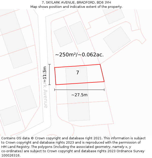 7, SKYLARK AVENUE, BRADFORD, BD6 3YH: Plot and title map