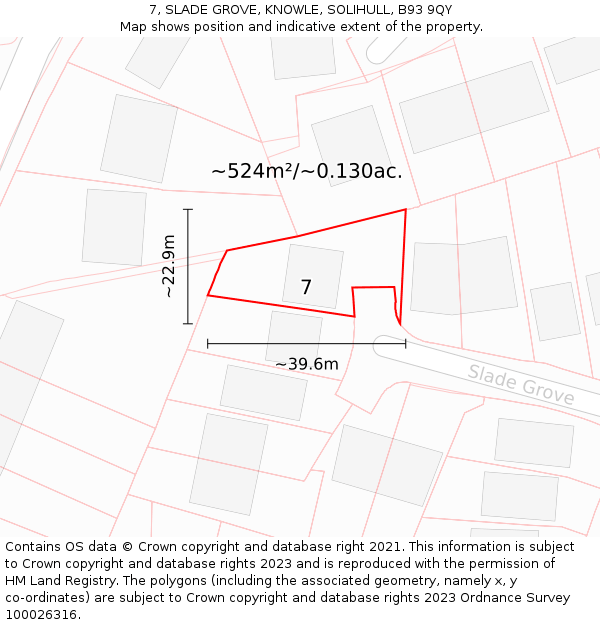 7, SLADE GROVE, KNOWLE, SOLIHULL, B93 9QY: Plot and title map