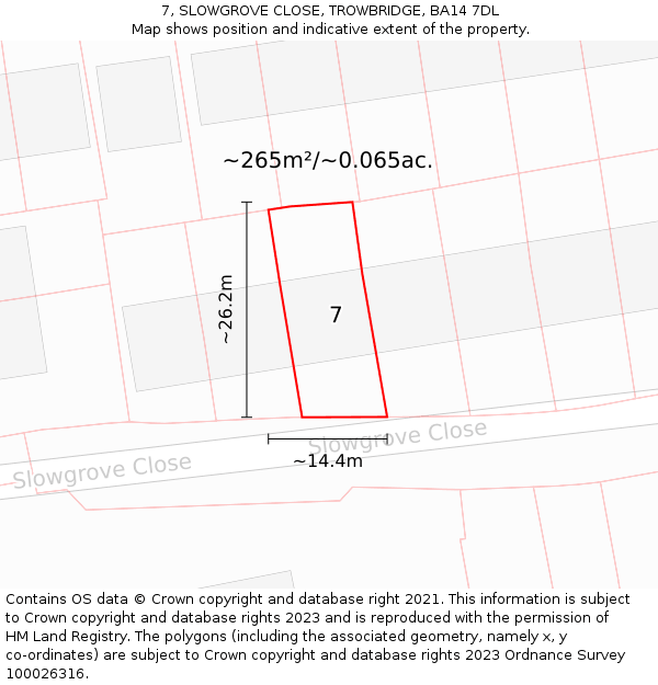 7, SLOWGROVE CLOSE, TROWBRIDGE, BA14 7DL: Plot and title map