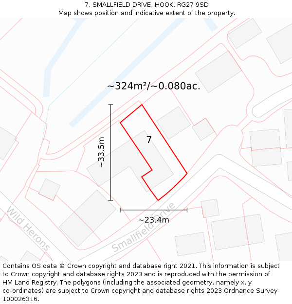 7, SMALLFIELD DRIVE, HOOK, RG27 9SD: Plot and title map