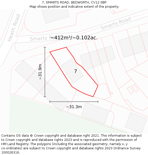 7, SMARTS ROAD, BEDWORTH, CV12 0BP: Plot and title map