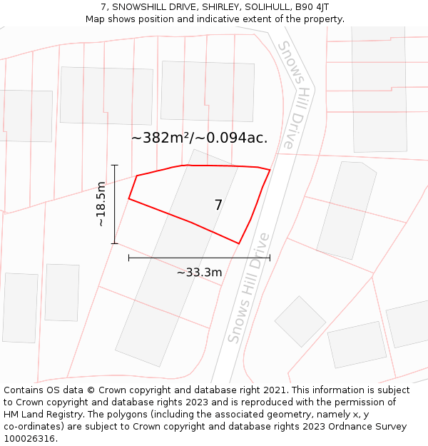 7, SNOWSHILL DRIVE, SHIRLEY, SOLIHULL, B90 4JT: Plot and title map