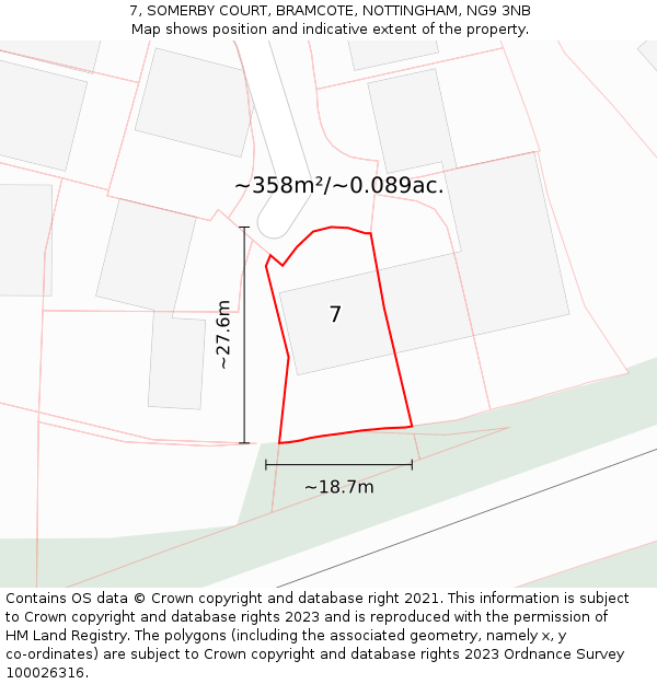 7, SOMERBY COURT, BRAMCOTE, NOTTINGHAM, NG9 3NB: Plot and title map