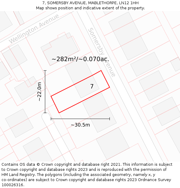 7, SOMERSBY AVENUE, MABLETHORPE, LN12 1HH: Plot and title map