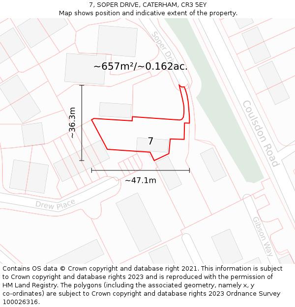 7, SOPER DRIVE, CATERHAM, CR3 5EY: Plot and title map