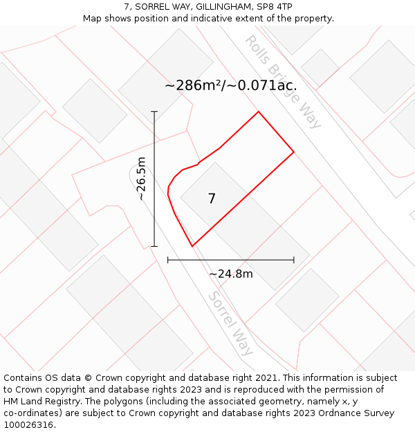 7, SORREL WAY, GILLINGHAM, SP8 4TP: Plot and title map