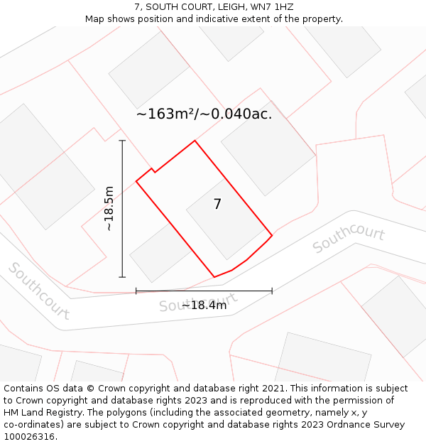 7, SOUTH COURT, LEIGH, WN7 1HZ: Plot and title map