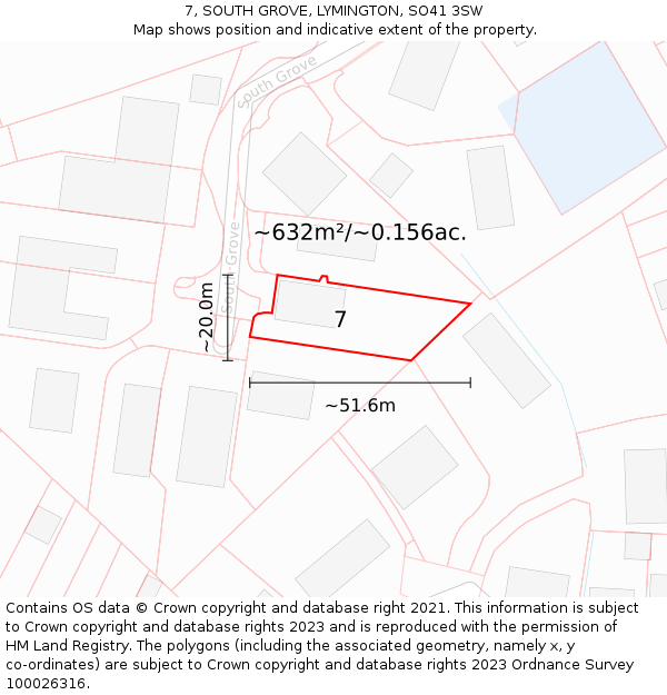 7, SOUTH GROVE, LYMINGTON, SO41 3SW: Plot and title map