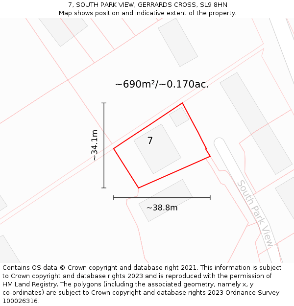 7, SOUTH PARK VIEW, GERRARDS CROSS, SL9 8HN: Plot and title map