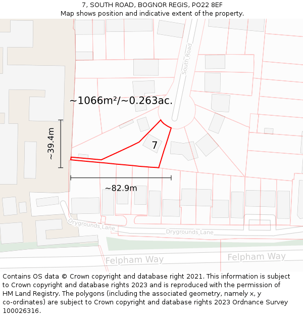 7, SOUTH ROAD, BOGNOR REGIS, PO22 8EF: Plot and title map