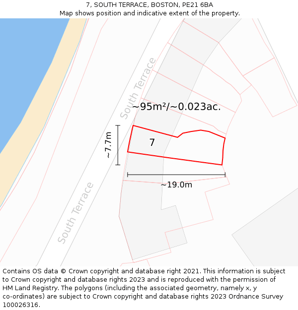 7, SOUTH TERRACE, BOSTON, PE21 6BA: Plot and title map